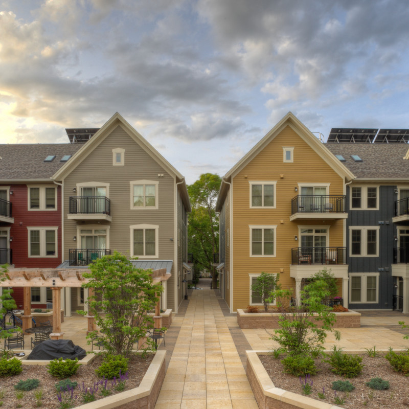 courtyard view at City Row apartments, Madison, WI