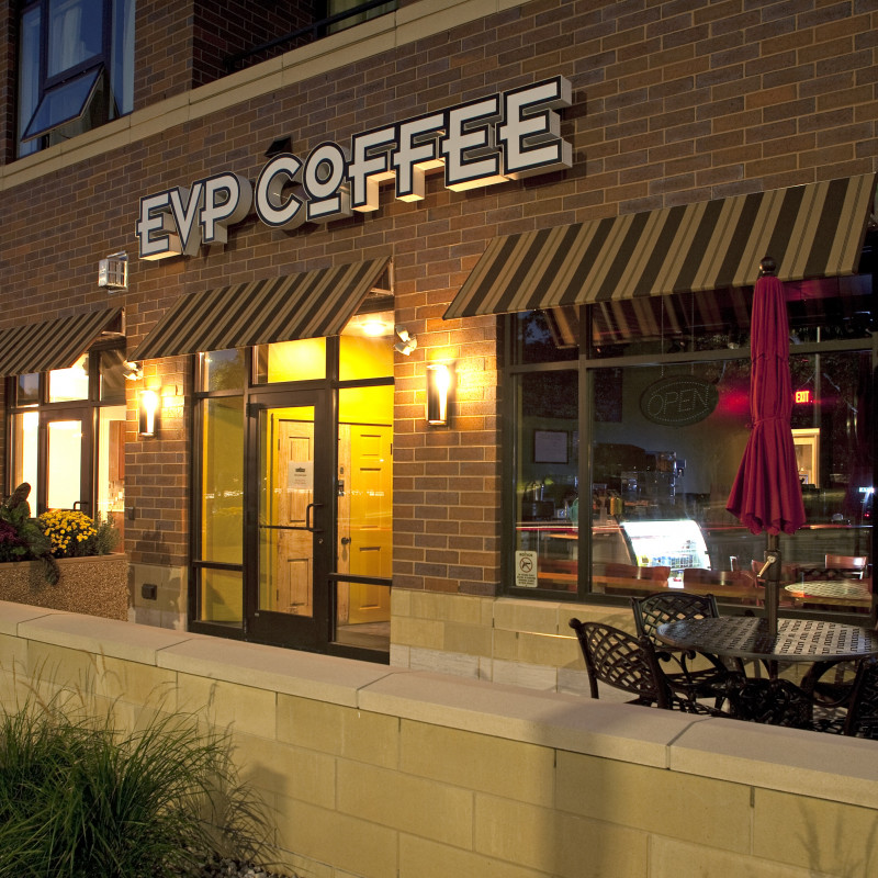EVP coffee evening exterior, Madison, WI