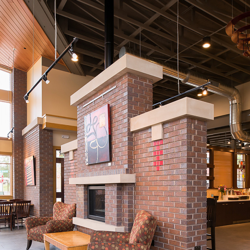 Prairie Cafe dining area and fireplace 