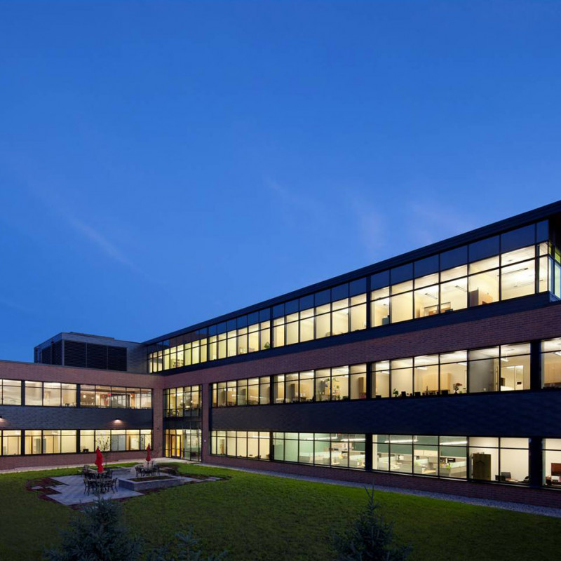 evening view of green roof at a commercial office development