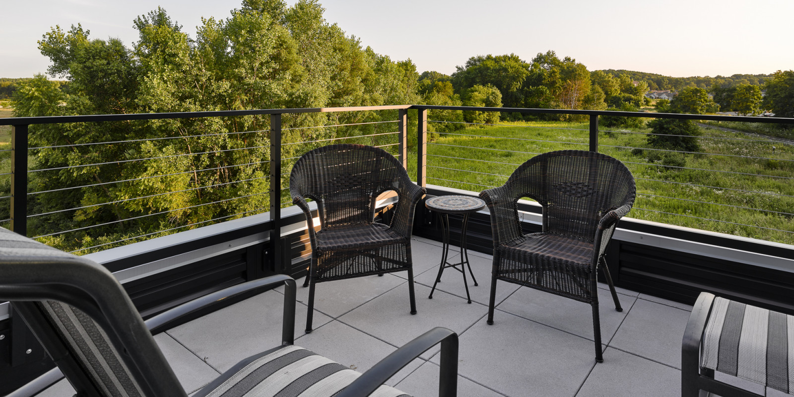 exterior patio view at Prima apartments in Fitchburg, WI