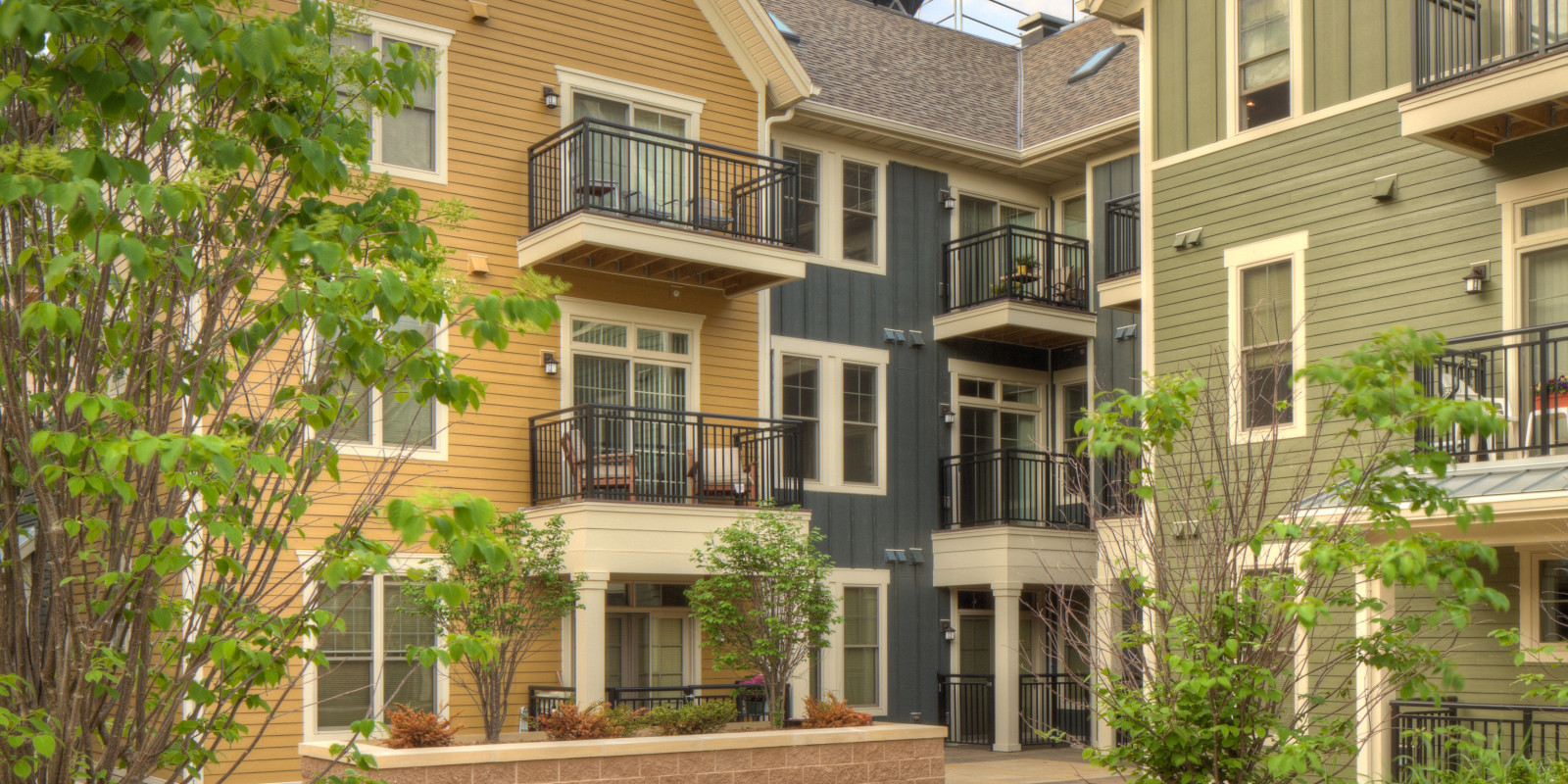 outdoor gardens at City Row apartments, Madison, WI