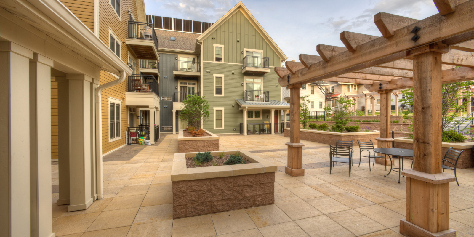 courtyard at City Row apartments, Madison, WI