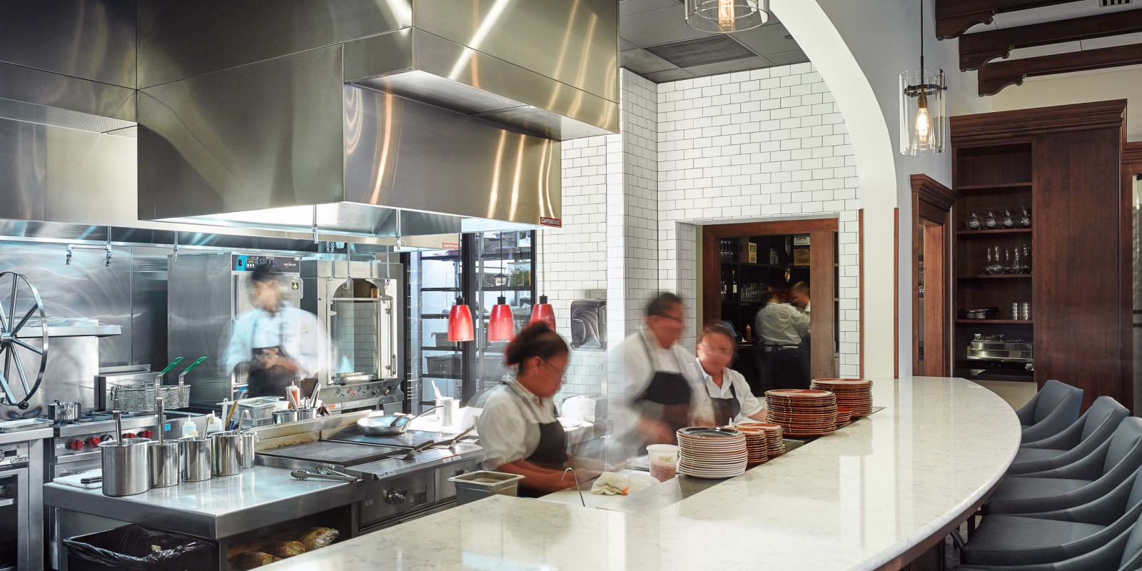 kitchen view and counter seating at Estrellon Restaurant, Madison, WI