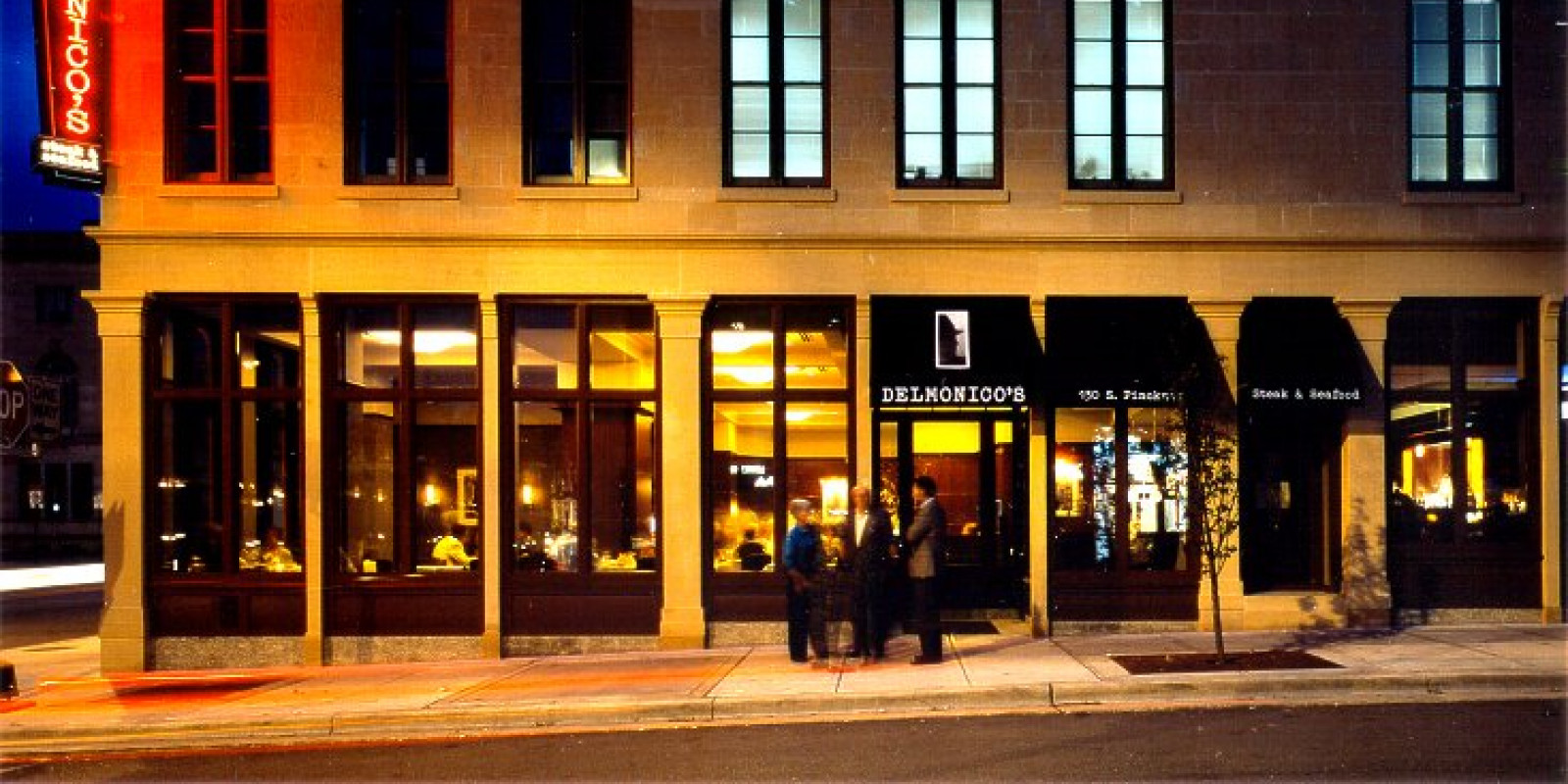 Johnny Delmonico's restaurant exterior evening view