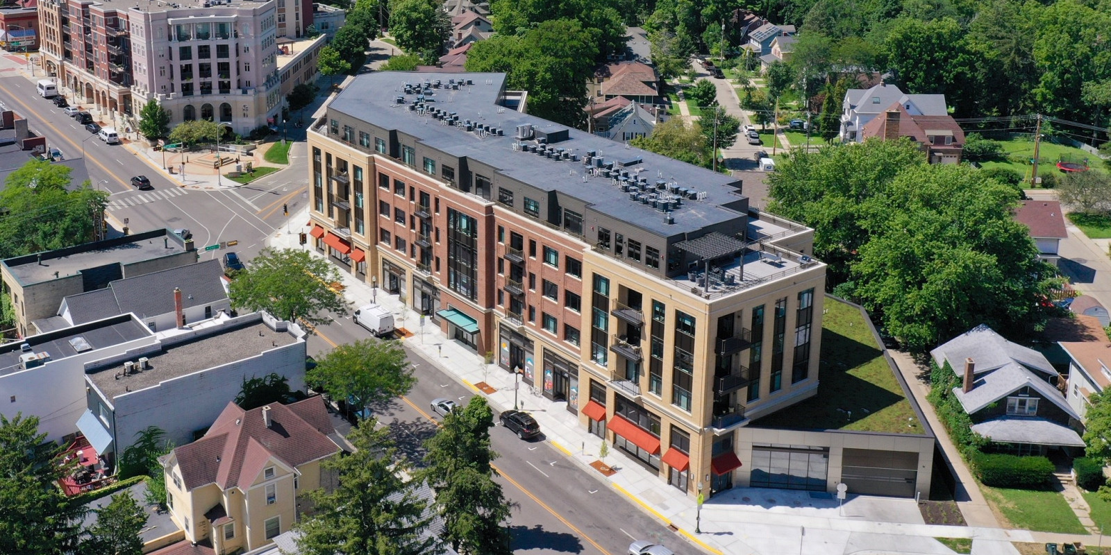 Monroe Street Apartments aerial view, Madison, WI